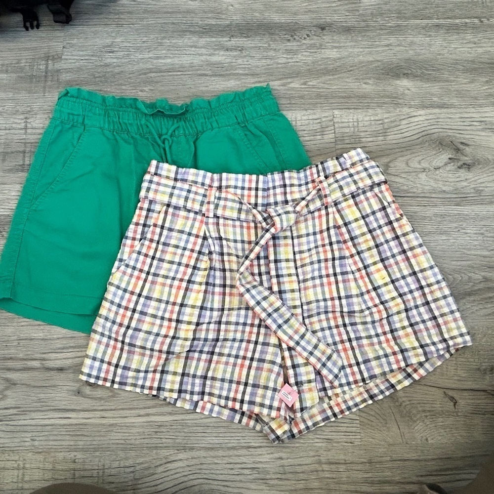 2 - LOFT High Rise Shorts one Green one Plaid Sz S